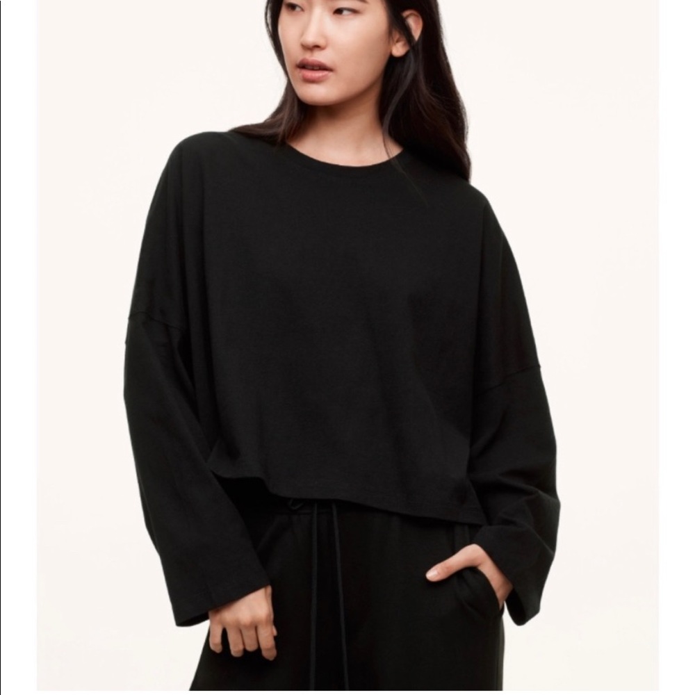 - The group babaton black 3/4 sleeve crop tee. Wide crop fit.  Size med